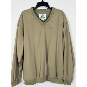 Outdoor World Mens Windbreaker Pullover XL Tan V-Neck Golf Windshirt Ribbed Trim
